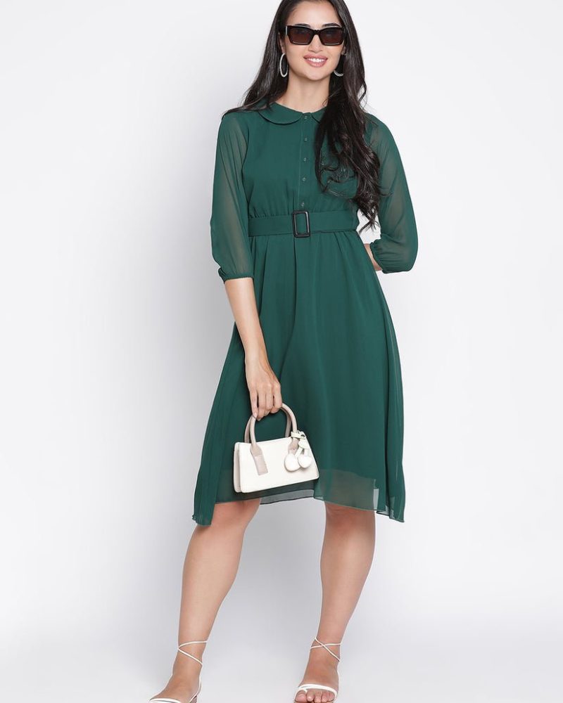 Premium Bottlegreen Peterpan Collar Dress