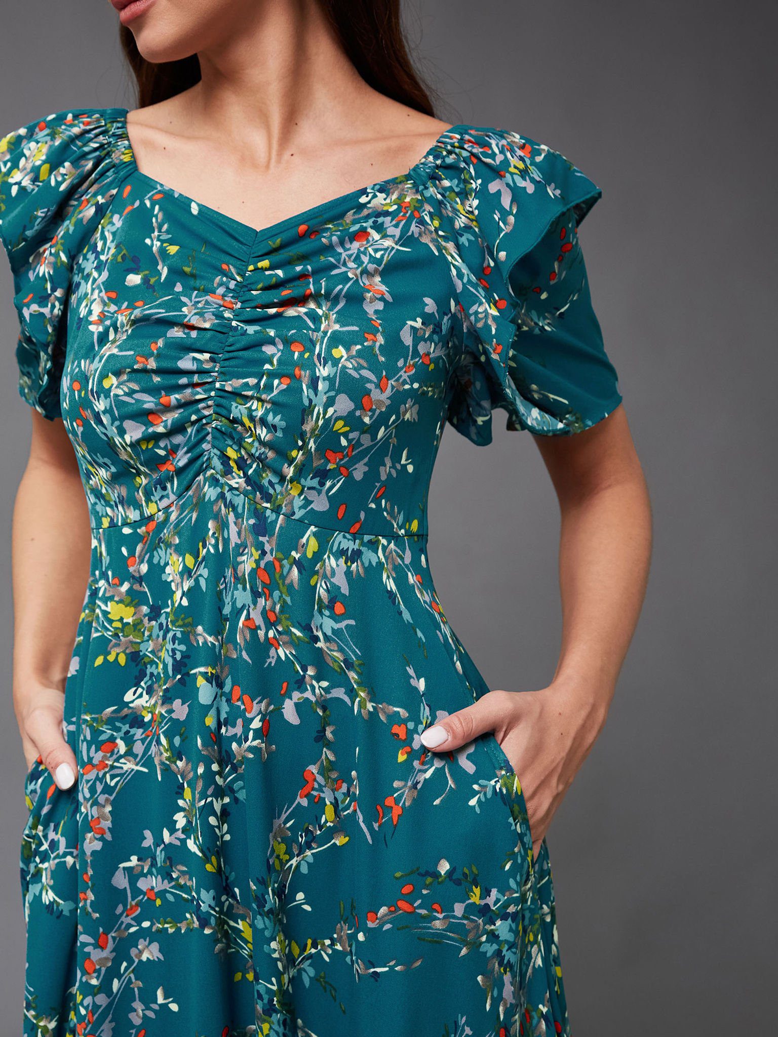 Sensational Turquoise Ruching Maxi Dress - Image 7