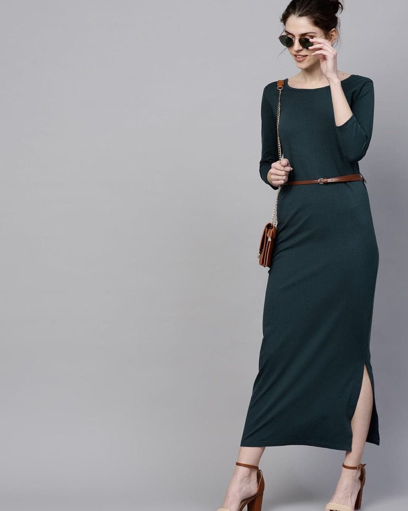 Comfy Teal Jersey Maxi Belted Dress