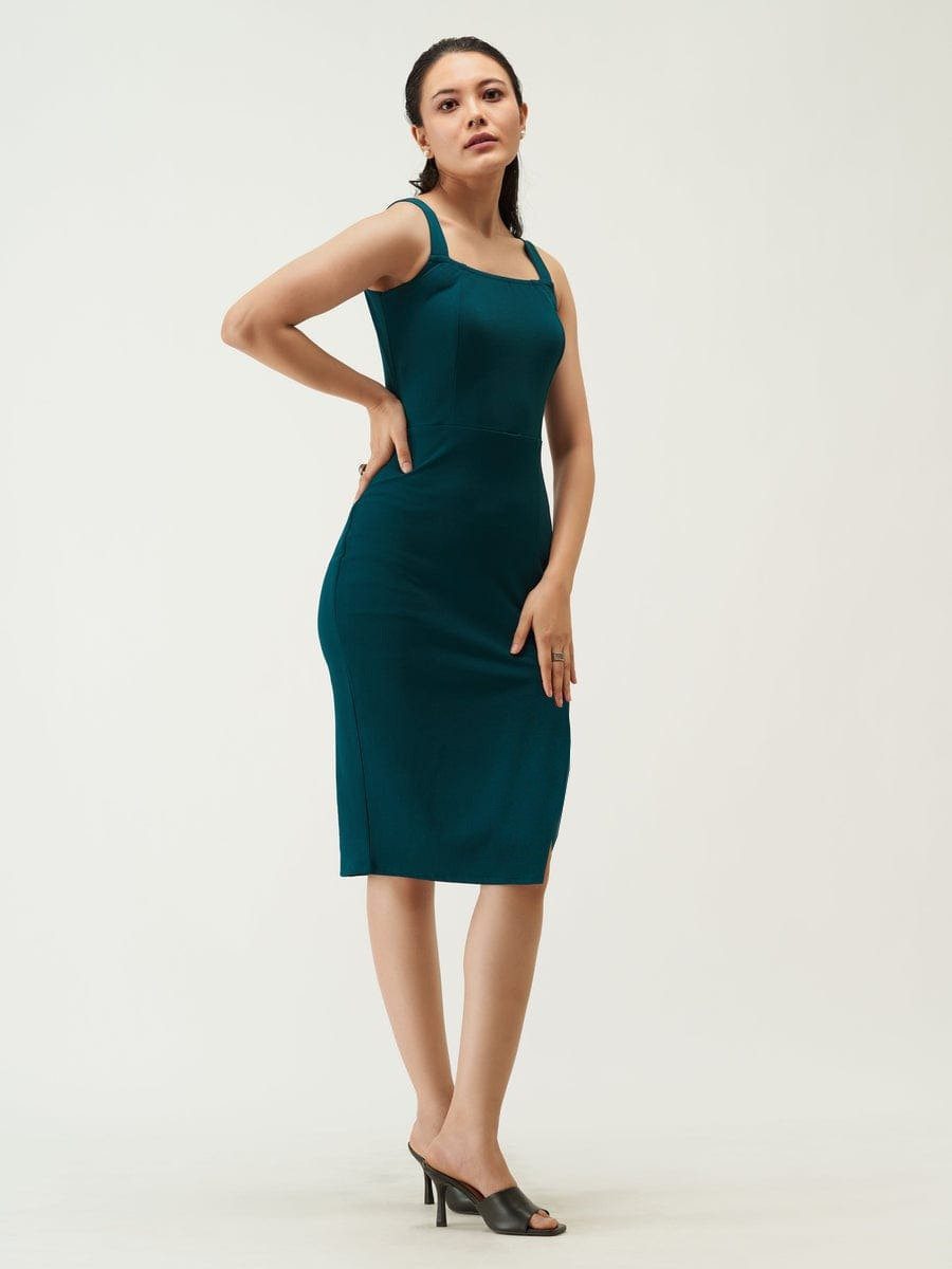Chic Teal Square Neck Sheath Dress - Image 3