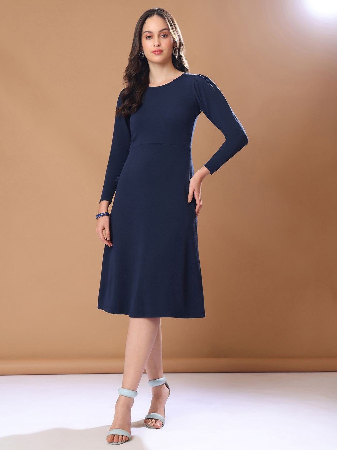Navy Blue Full Sleeves Winter Corporate Dress