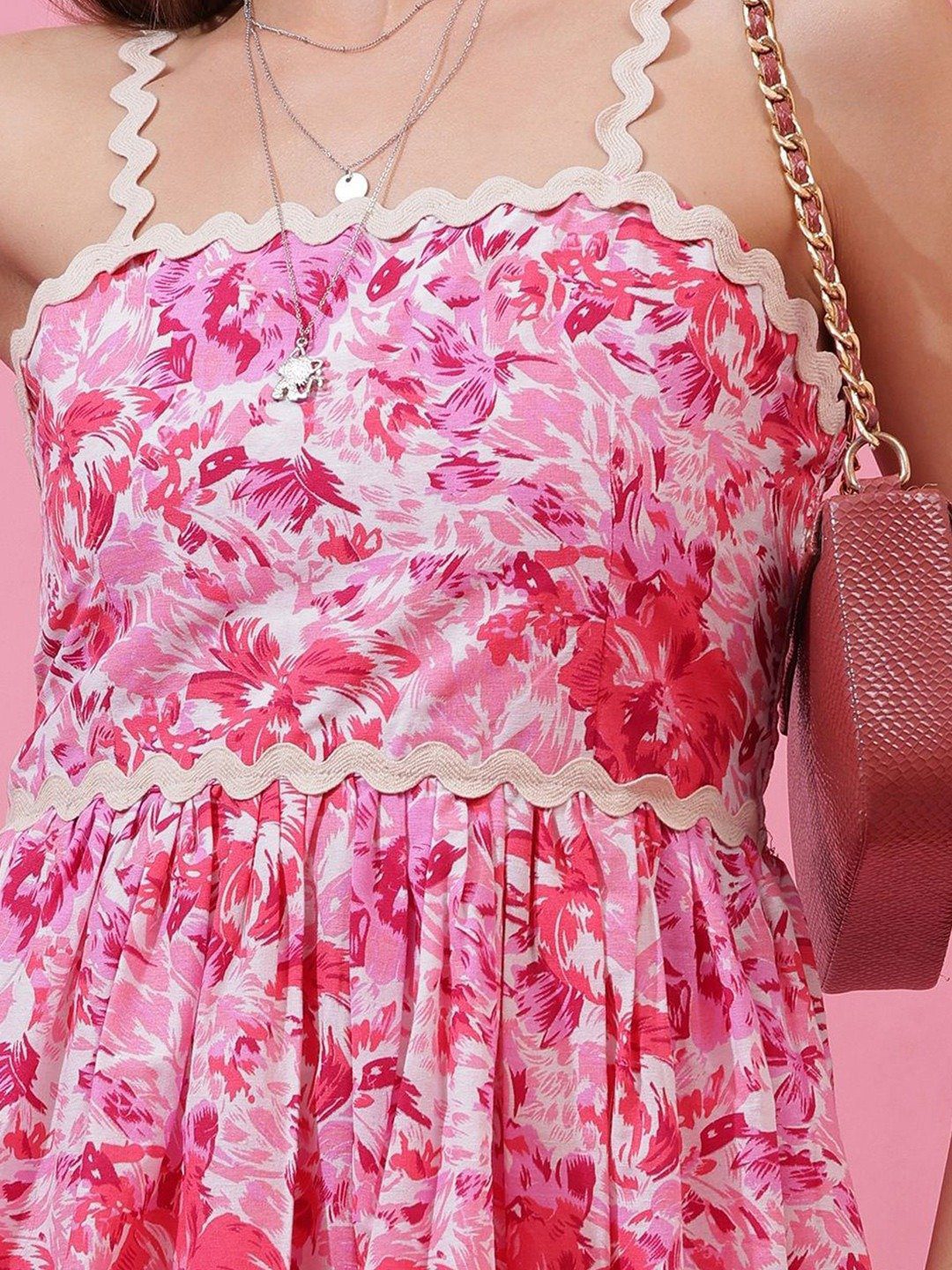 Preppy Pink Cotton Floral Maxi Dress - Image 3