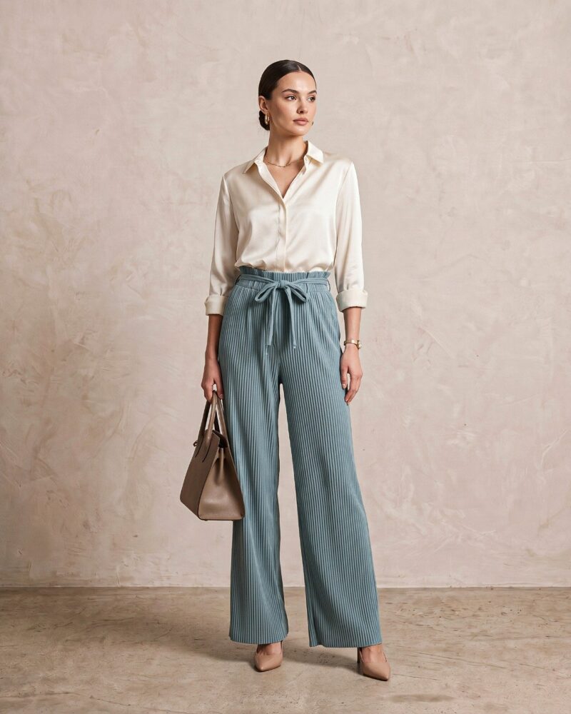 Plisse Belted Elasticated Trousers