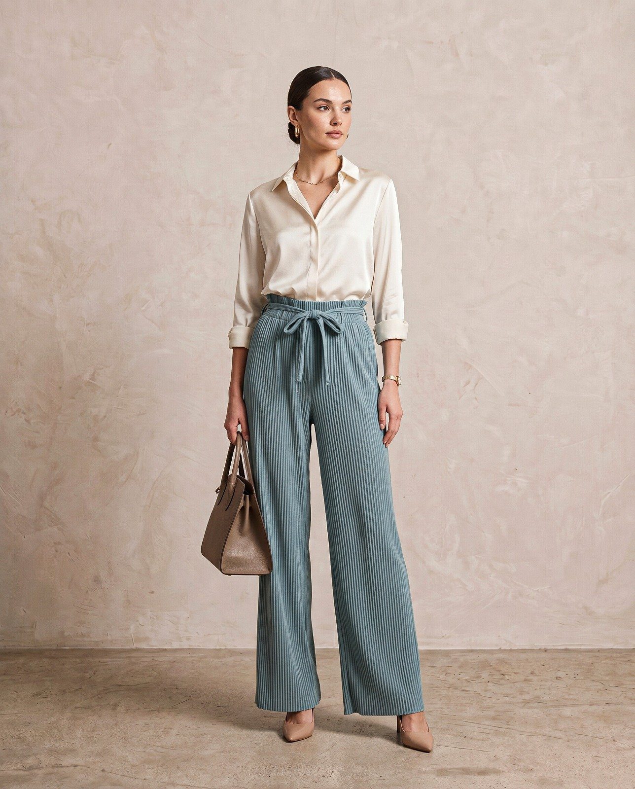 Plisse Belted Elasticated Trousers