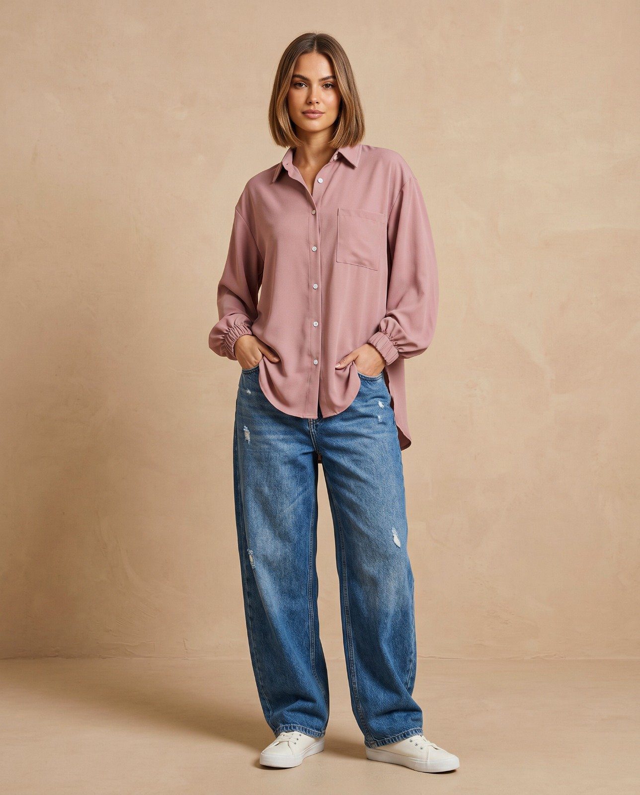 Comfy Oversize Buttoned Down High Low Shirt - Image 5