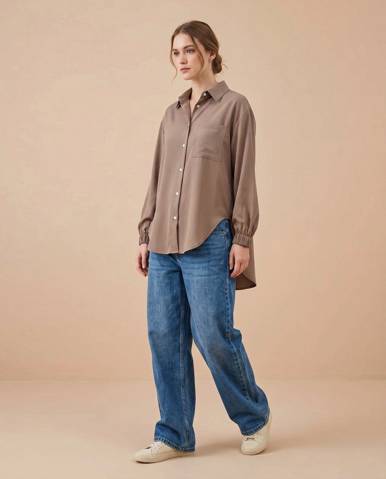 Comfy Oversize Buttoned Down High Low Shirt - Image 3