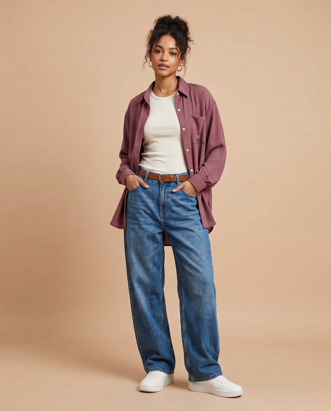 Comfy Oversize Buttoned Down High Low Shirt - Image 4