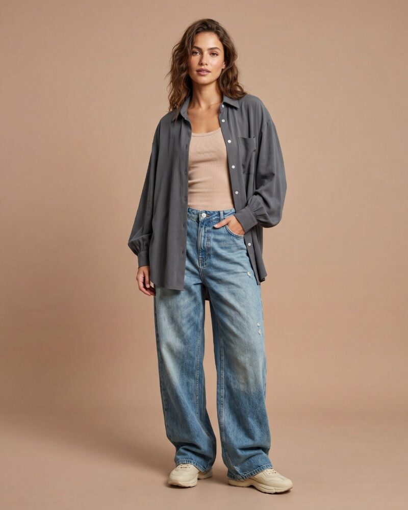 Comfy Oversize Buttoned Down High Low Shirt