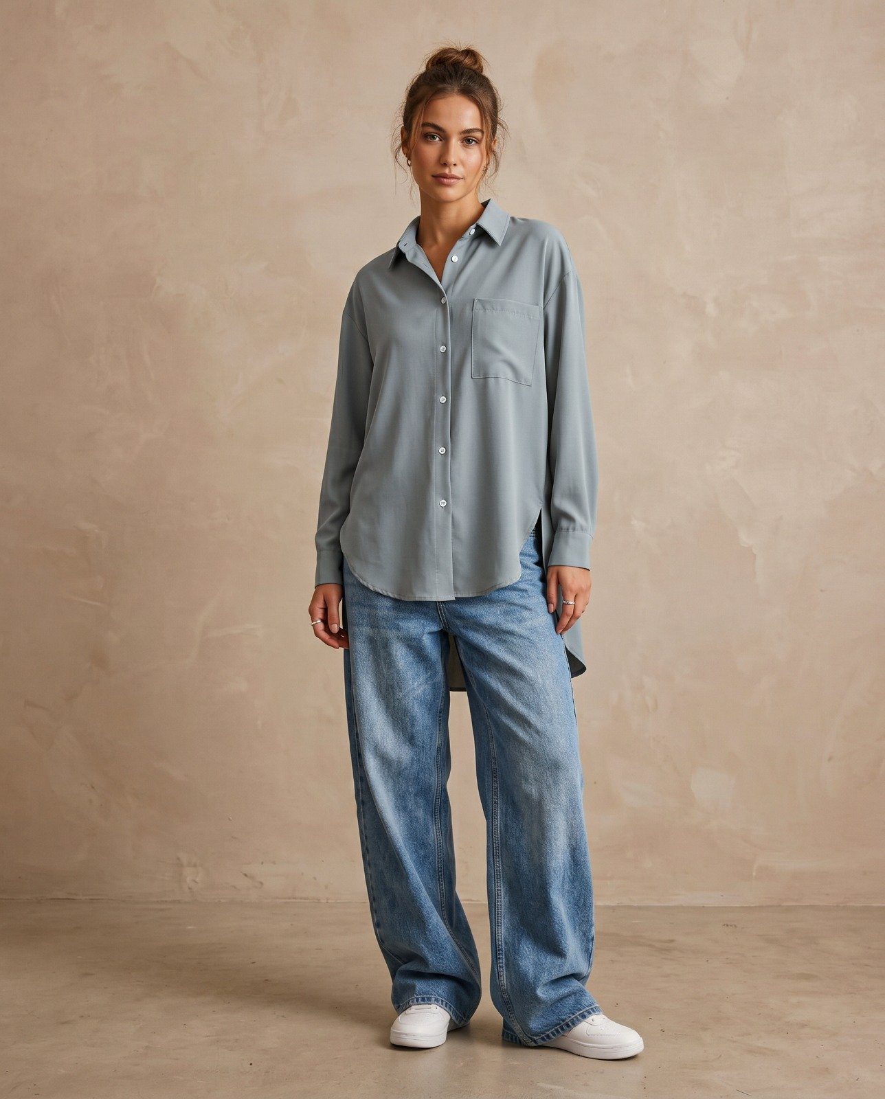 Comfy Oversize Buttoned Down High Low Shirt - Image 2