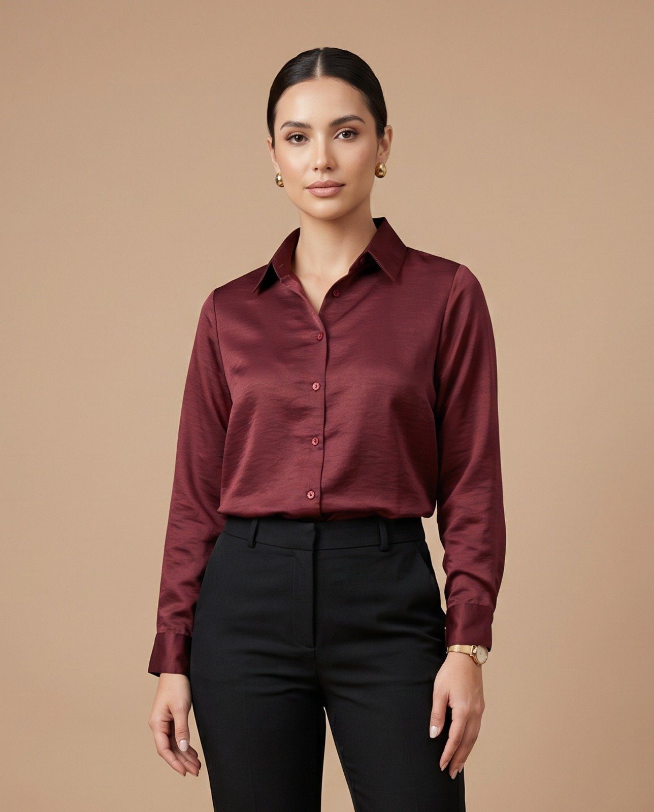 Chic Formal Warm Satin Blend Shirt - Image 2