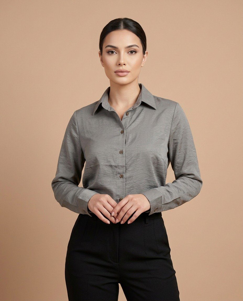 Chic Formal Warm Satin Blend Shirt - Image 6