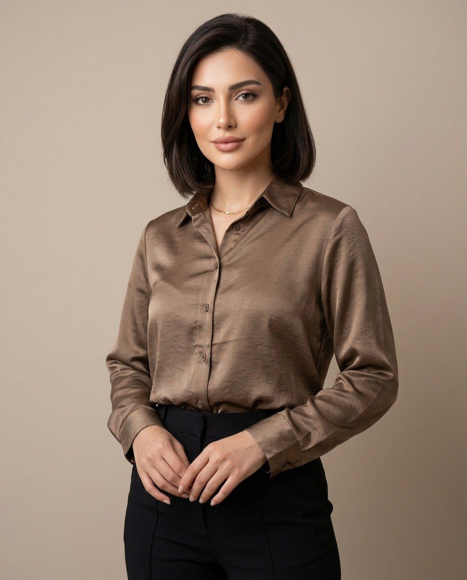 Chic Formal Warm Satin Blend Shirt - Image 3