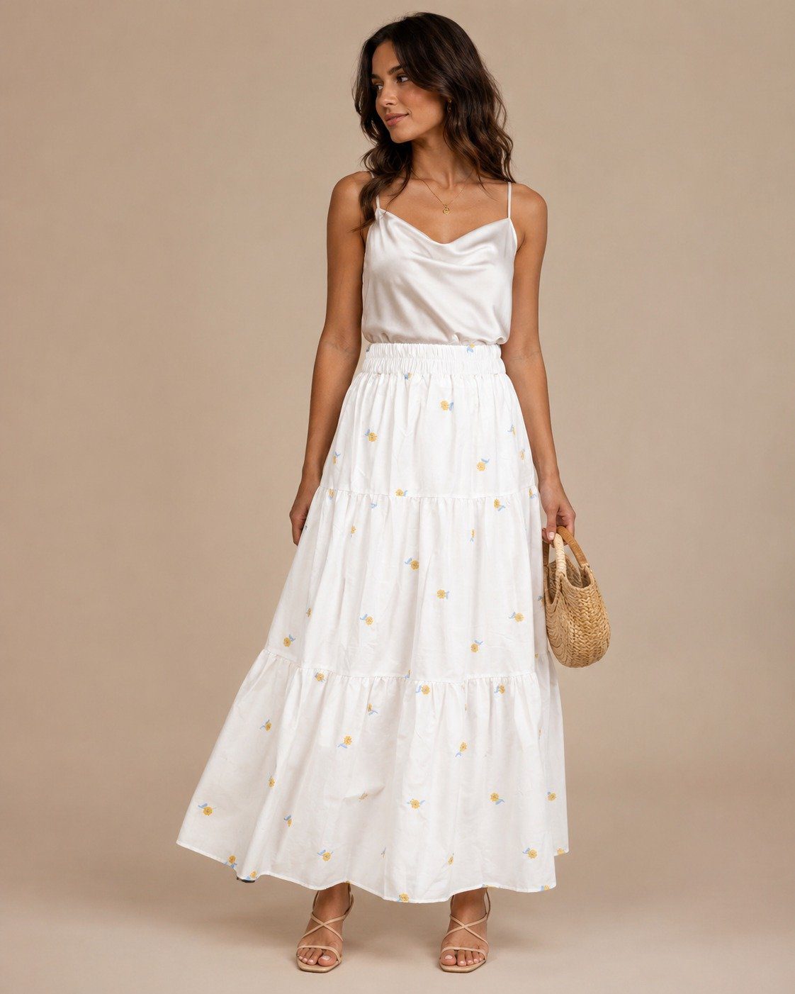 Premium White Cotton Embroidered Skirt - Image 3