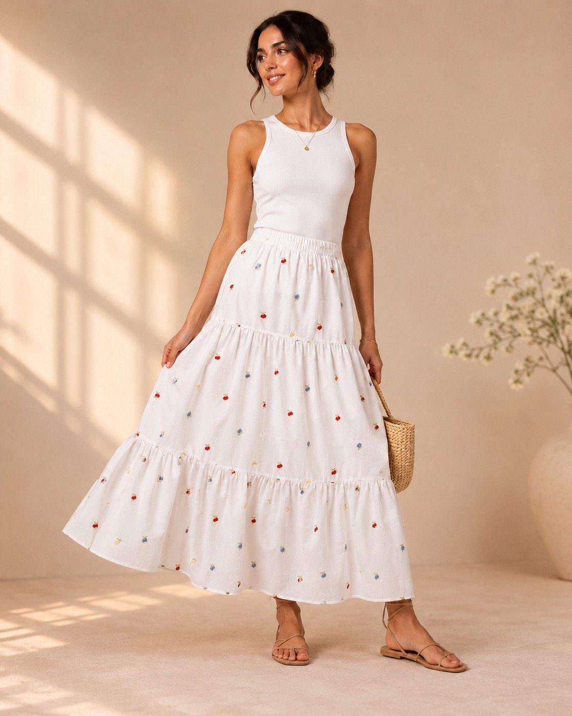 Premium White Cotton Embroidered Skirt
