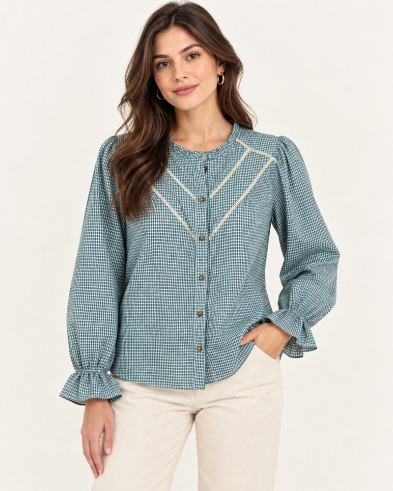 Teal Gingham Checkered Shirt