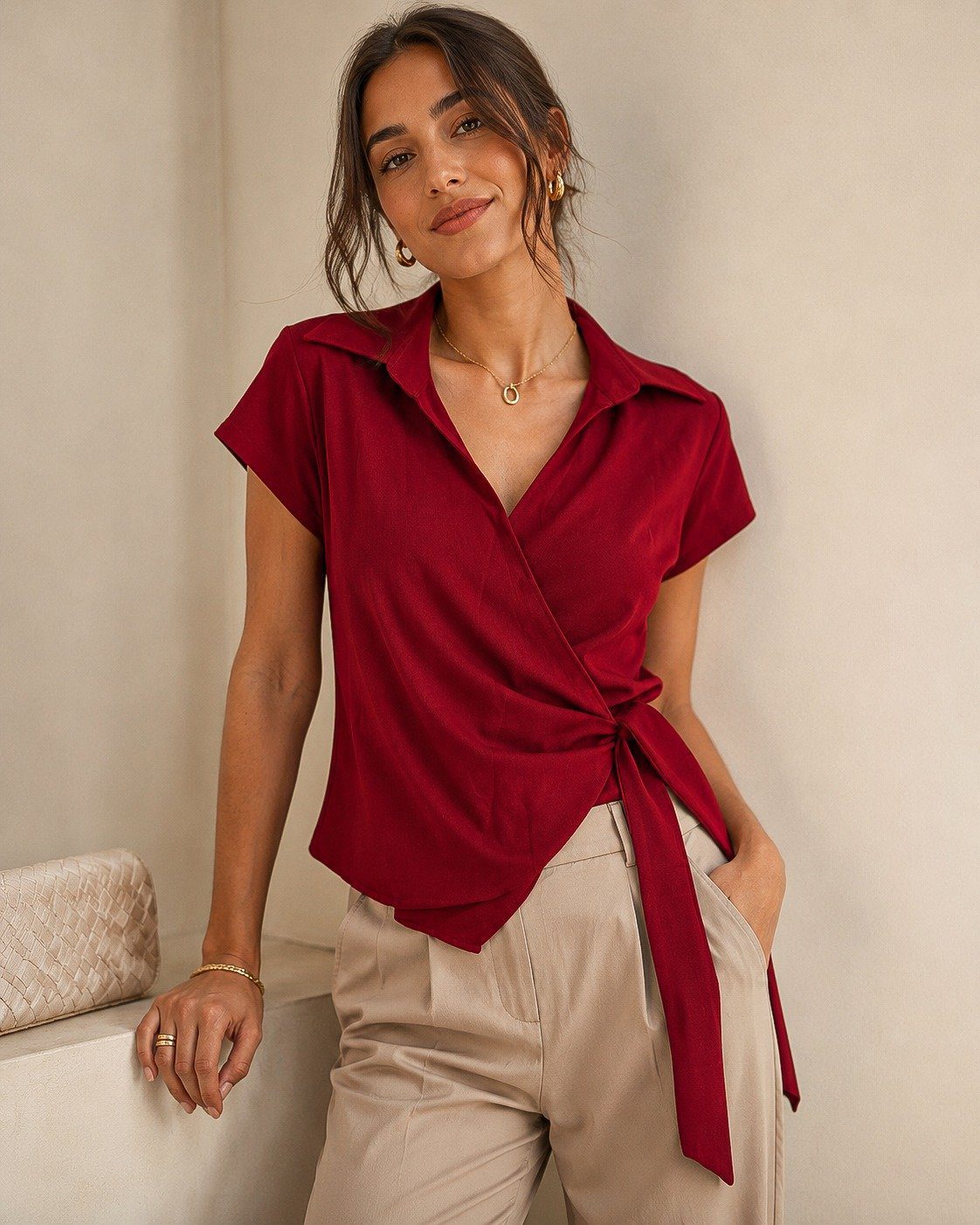 Formal Wrap Blazer Top - Image 2
