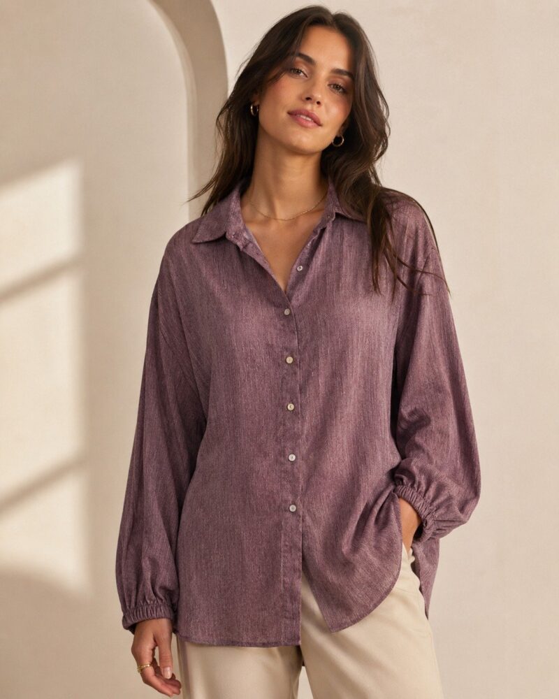 Textured Oversize Satin Long Shirt