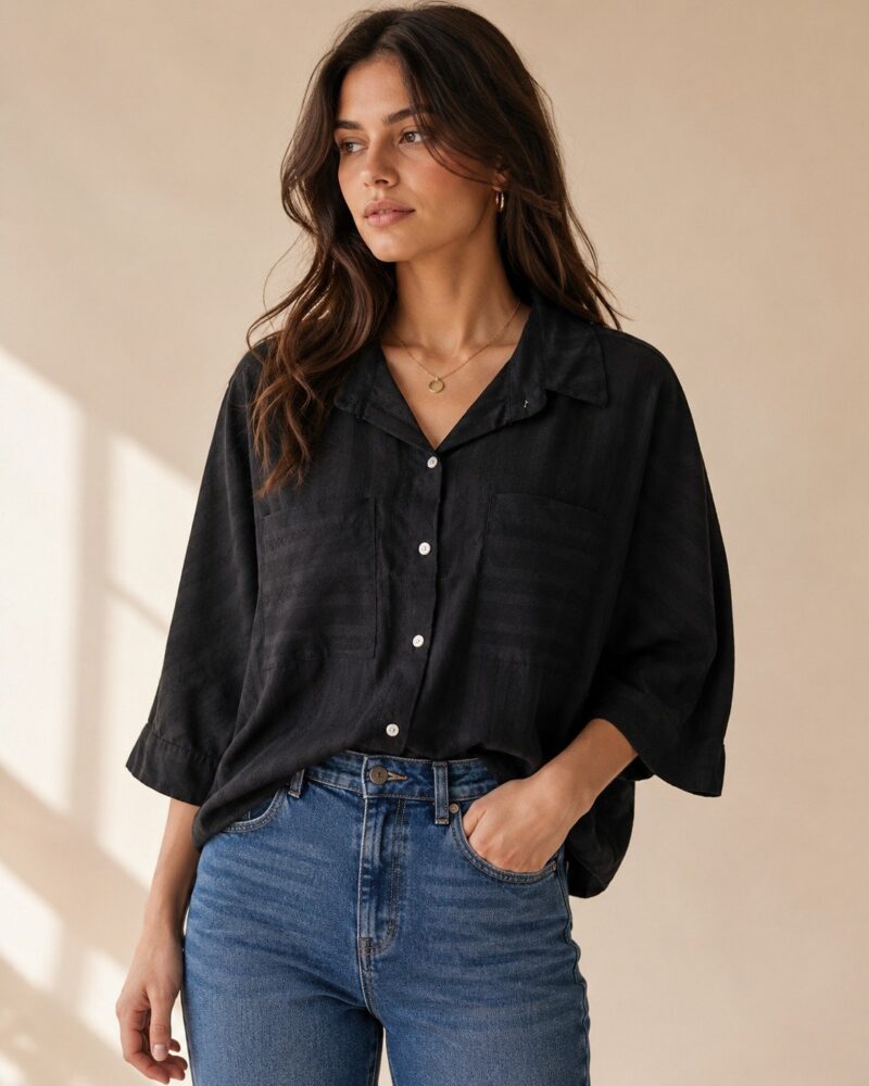 Korean Stylish Textured Cotton Batwing Shirt
