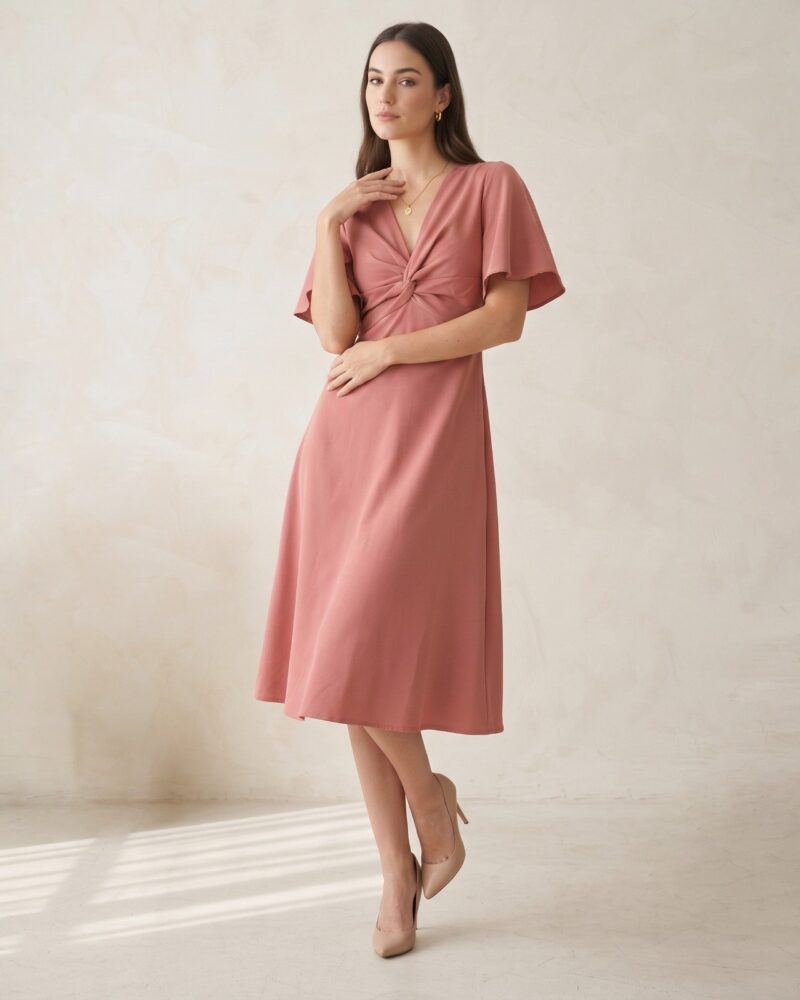 Formal A Line Dress with Twisted Front Detail