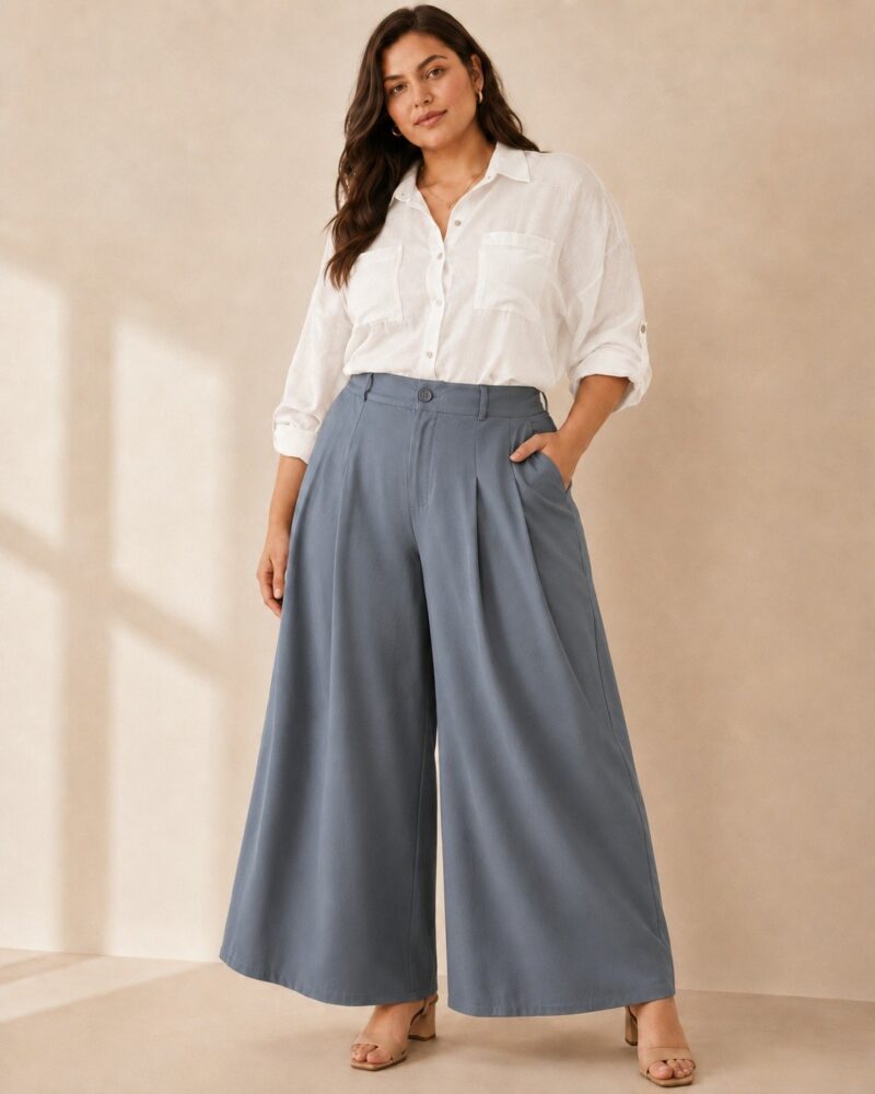 Plus Size Wide Leg Formal Trousers