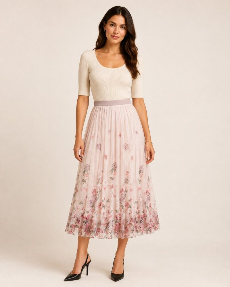 Classy Mesh Floral Midi Skirt