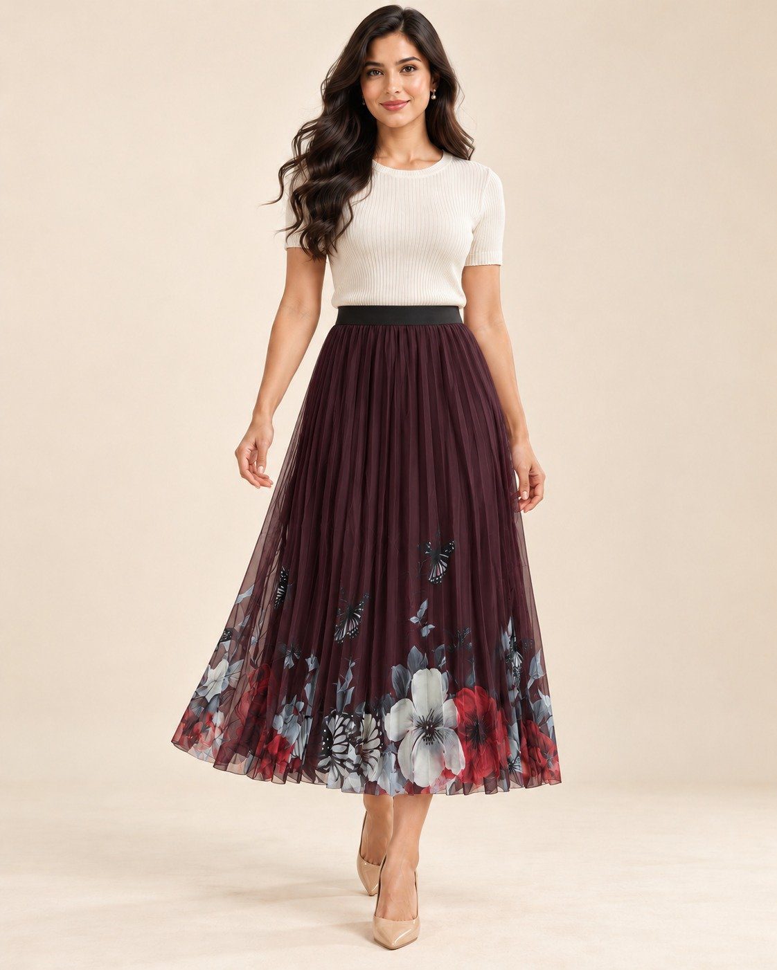 Stylish Butterfly Printed Mesh Skirt - Image 4