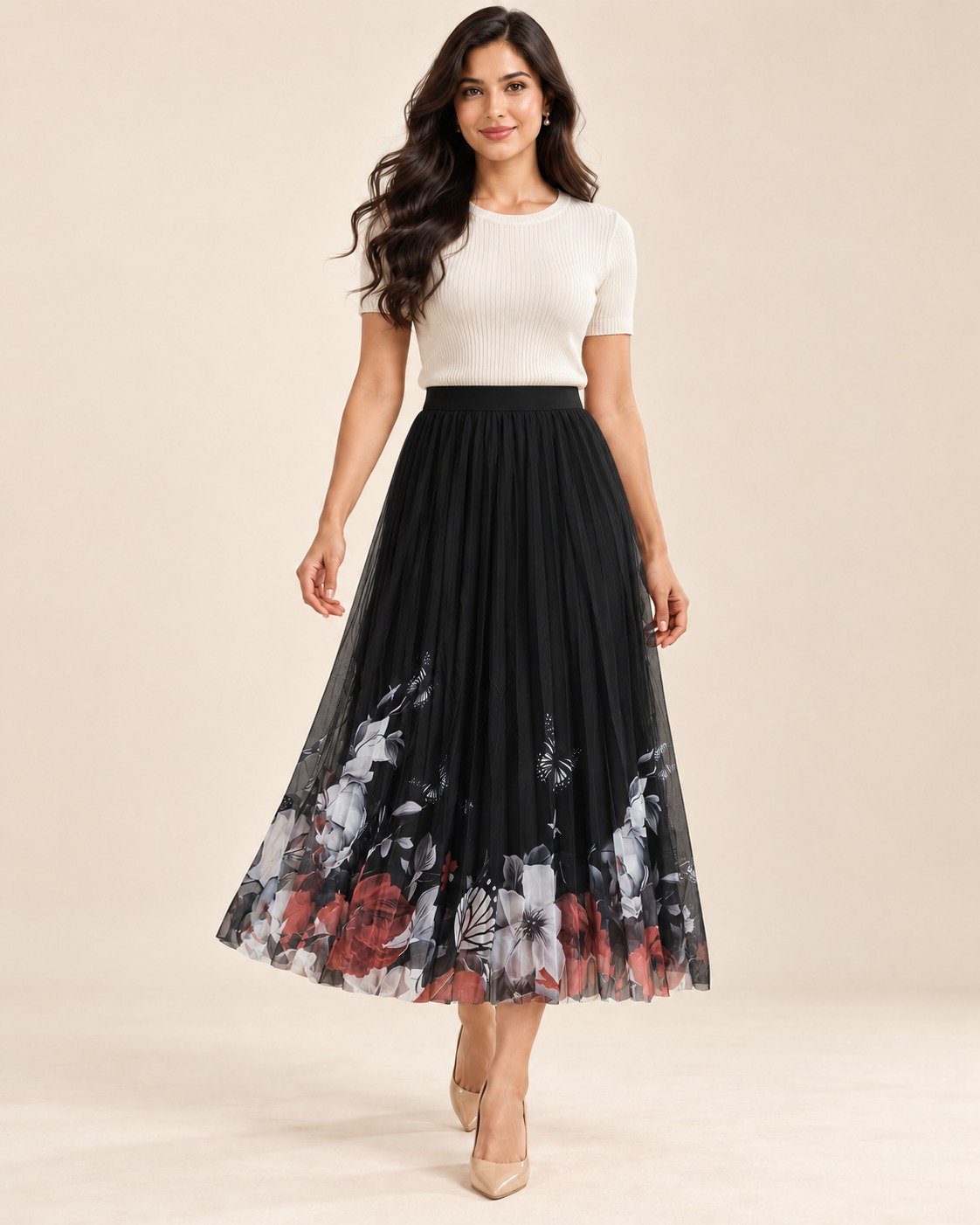 Stylish Butterfly Printed Mesh Skirt - Image 3