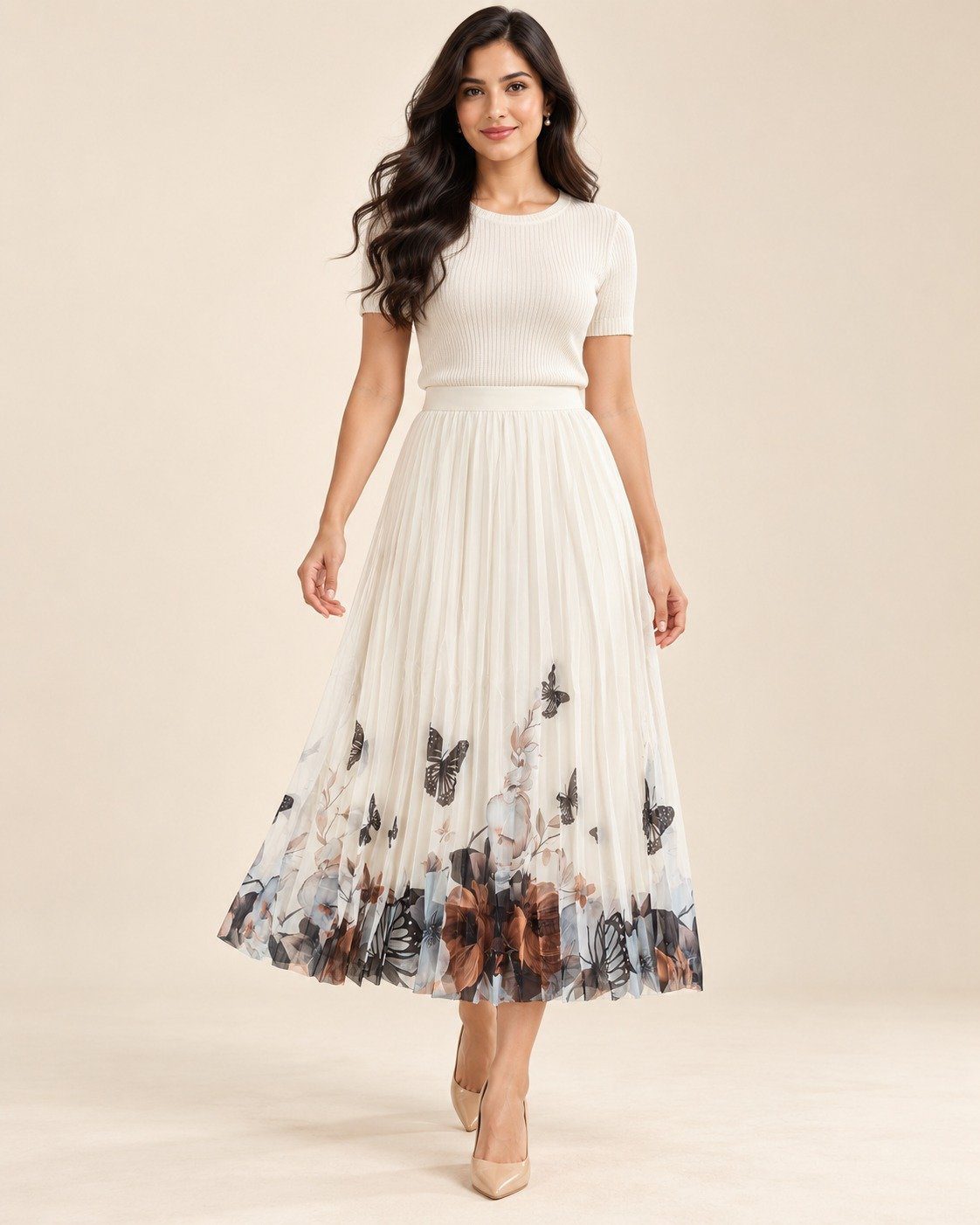 Stylish Butterfly Printed Mesh Skirt