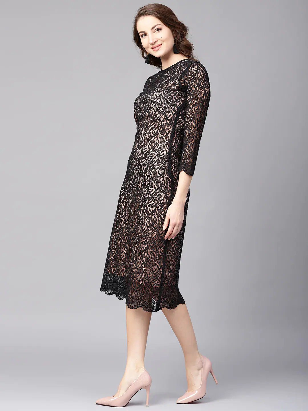 cream dress with black Polka Dot Bubble Stockings for Genesis 9 silhouette_A Line Colour:Crystal Pink