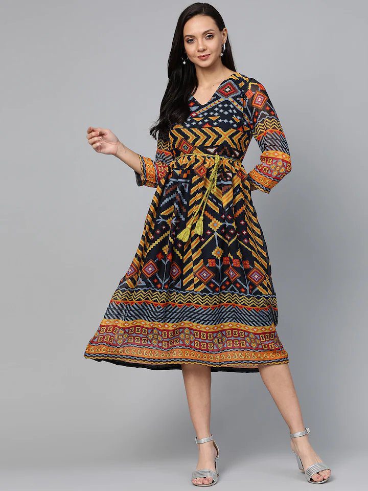 a line georgette dress Crepe Georgette Long-Sleeved A-line Dress main image 0