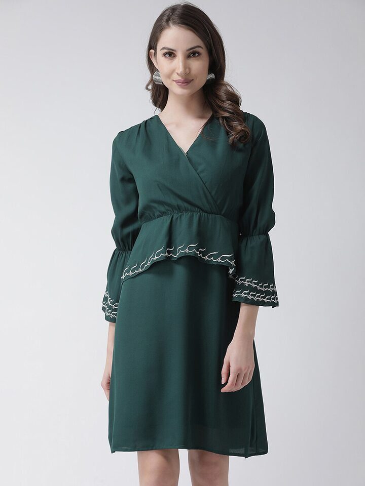 dark green peplum dress Dark green divider peplum dress with choker – MODERNSAHIBA