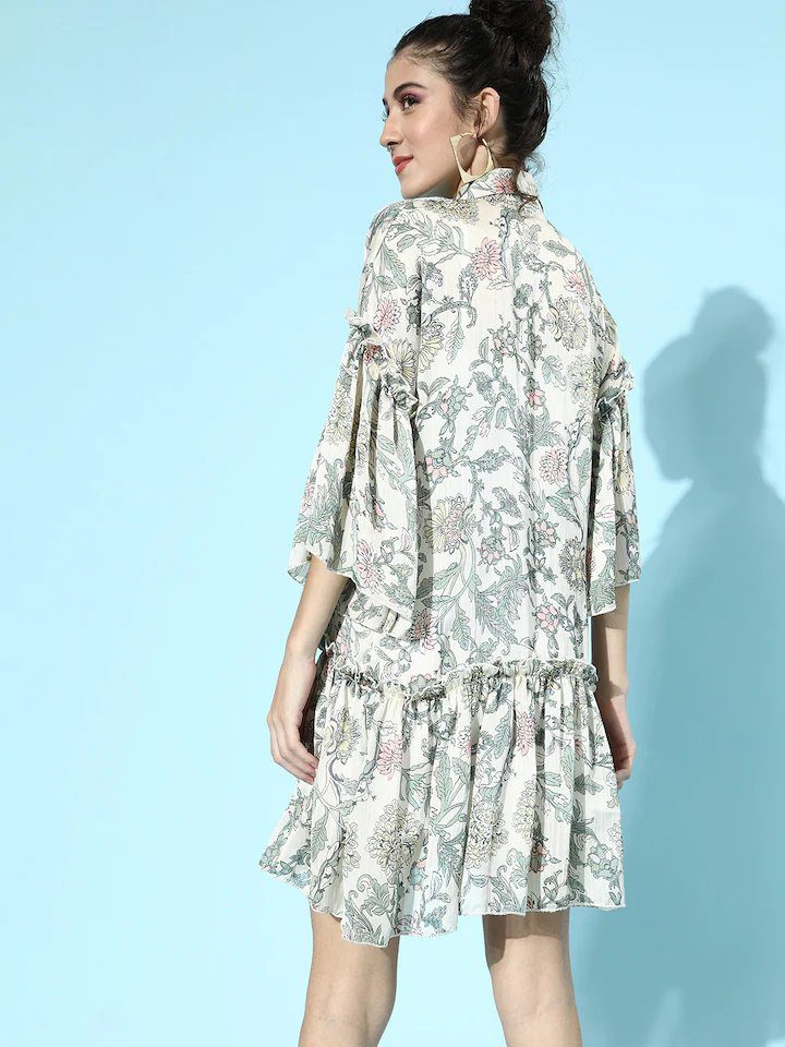 White Floral Bell Sleeves dress - Image 2