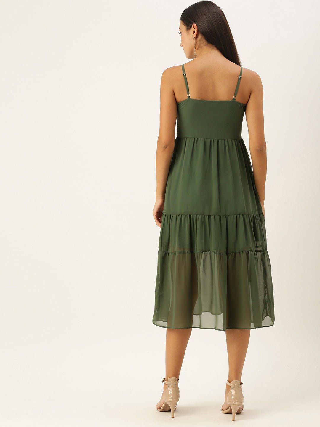 Olive Flare Sleeves Tied Dress main image 1