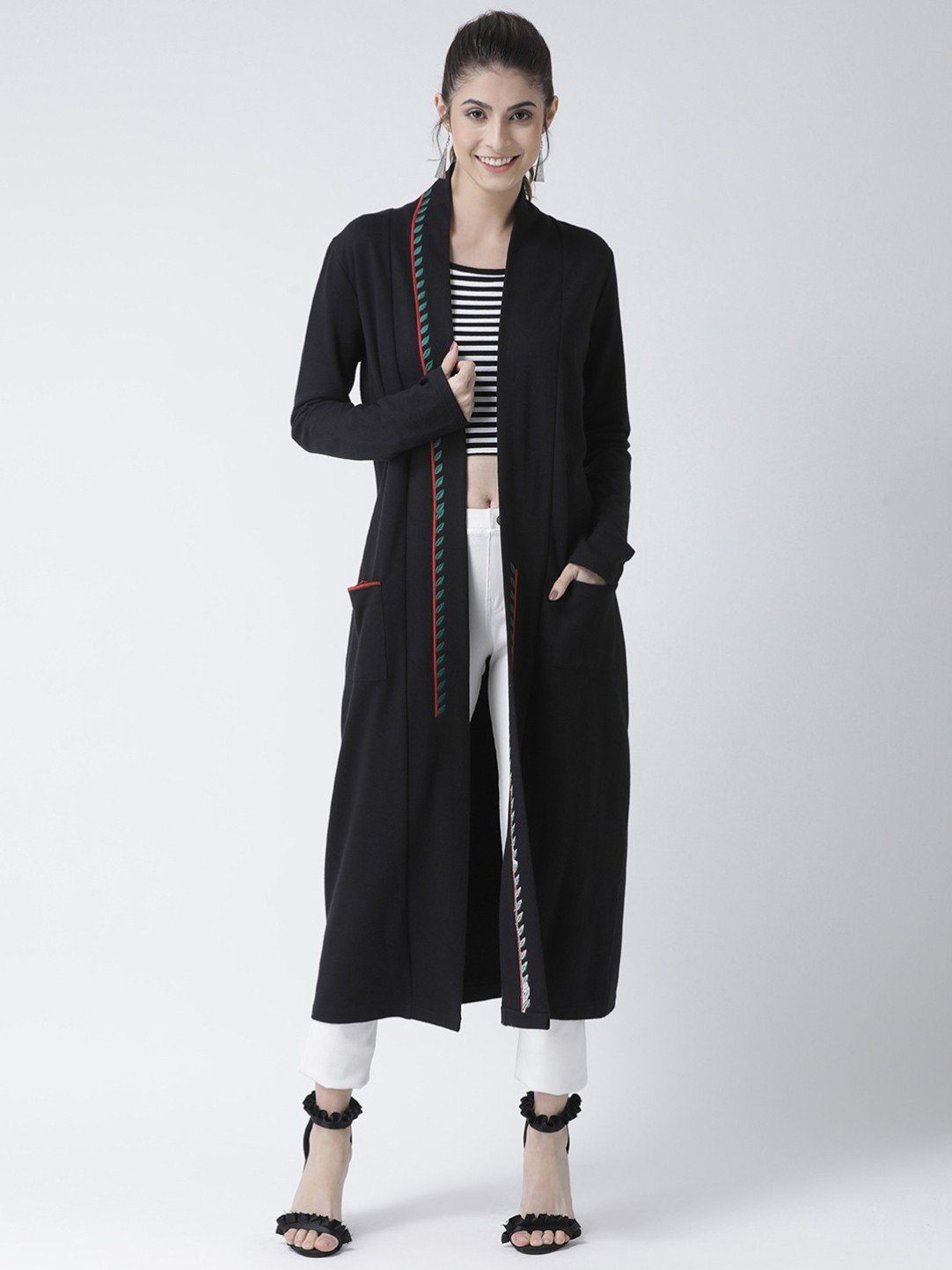 Black Embroidered Maxi Coat - Image 2