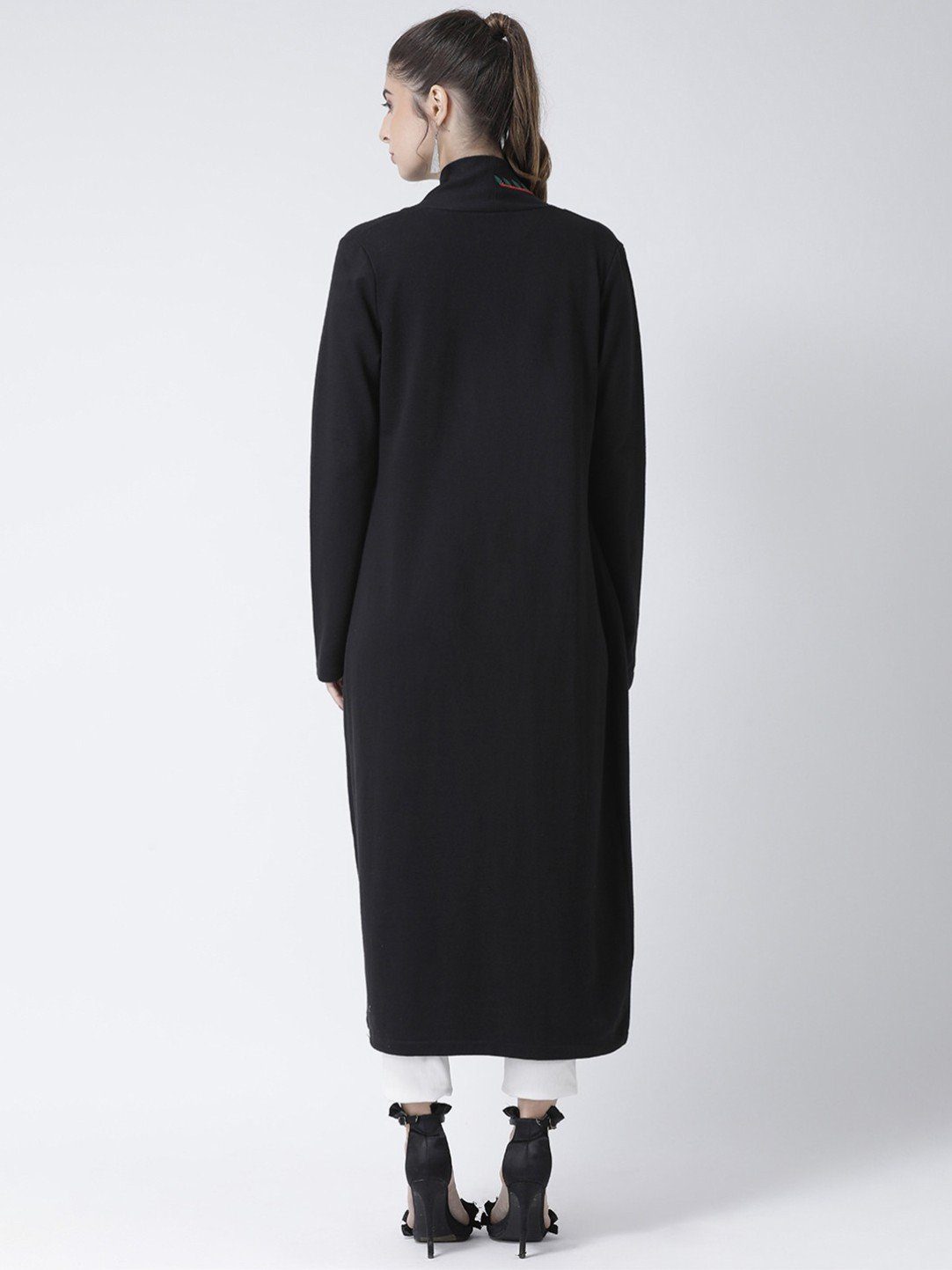 Black Embroidered Maxi Coat - Image 4
