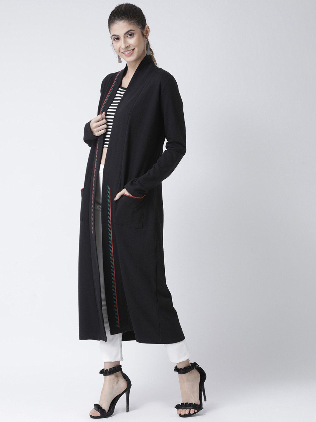Black Embroidered Maxi Coat - Image 3