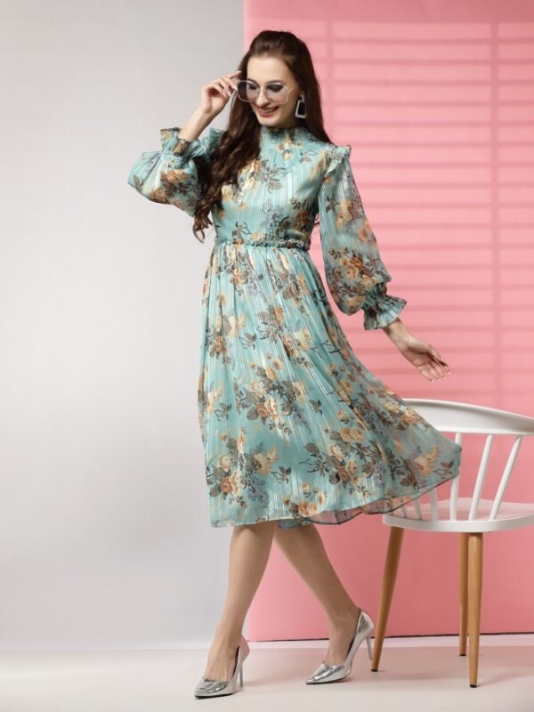 turquoise fit and flare dress Modern Fit Jewel Neck Striped Flare Soft Knit Dress main image 1