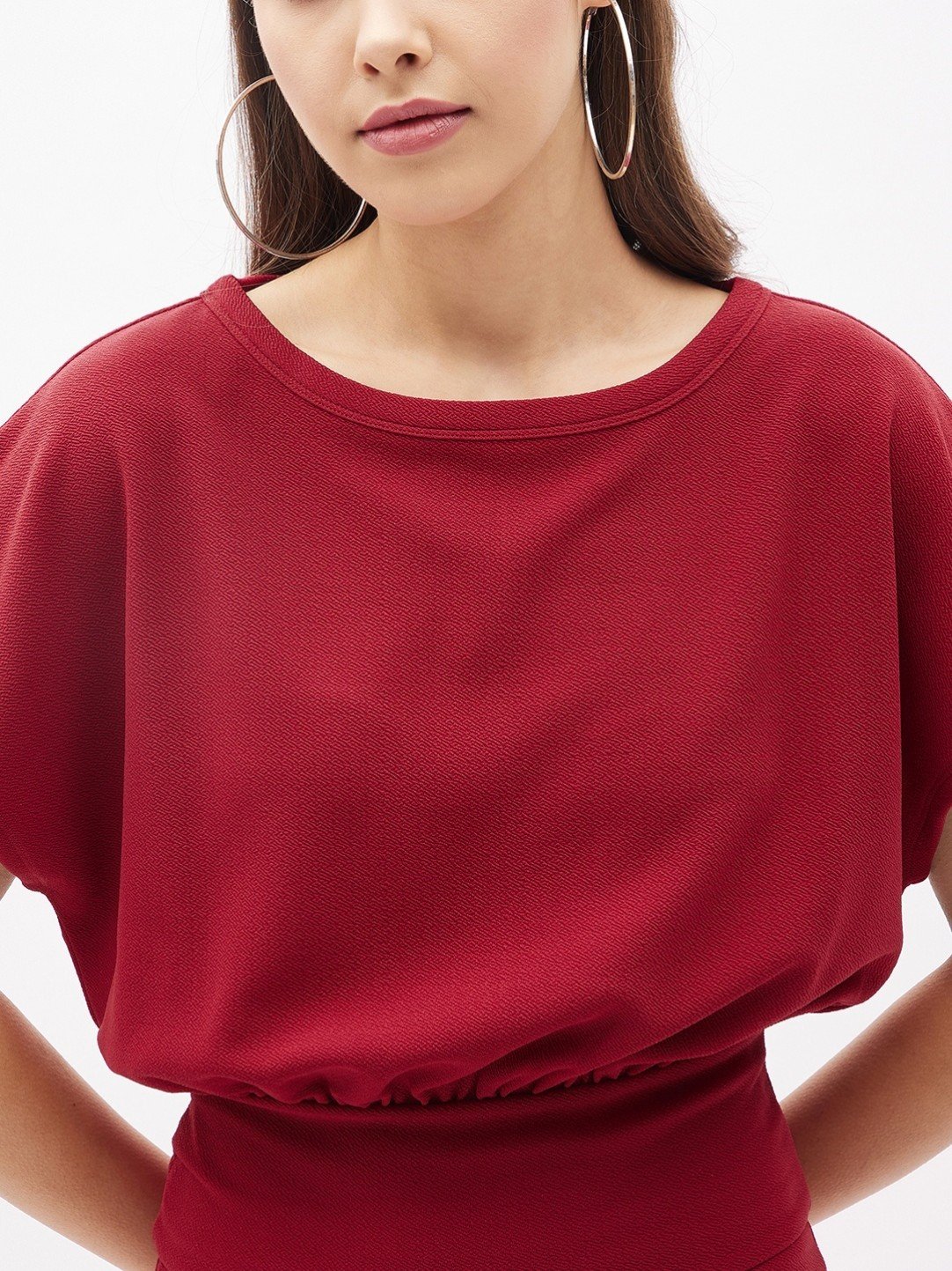 BUSINESS FORMALS: Burgundy Extended Sleeves Sheath Dress - Image 5