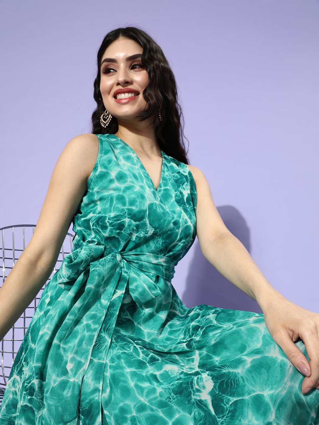 Emerald Marble Green Maxi Printed Georgette Dress – Pinkberry Apparels