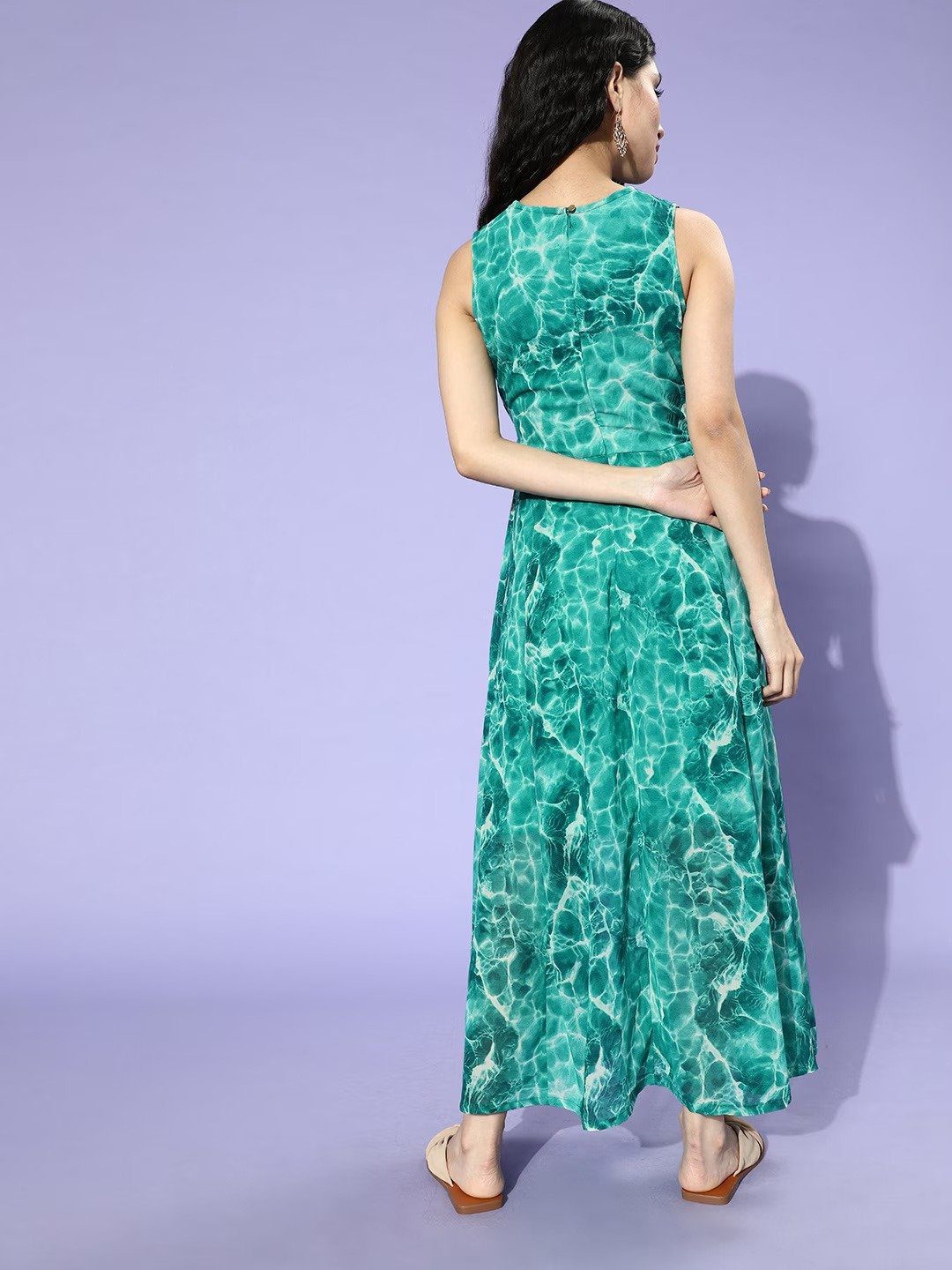 Emerald Marble Green Maxi Printed Georgette Dress – Pinkberry Apparels