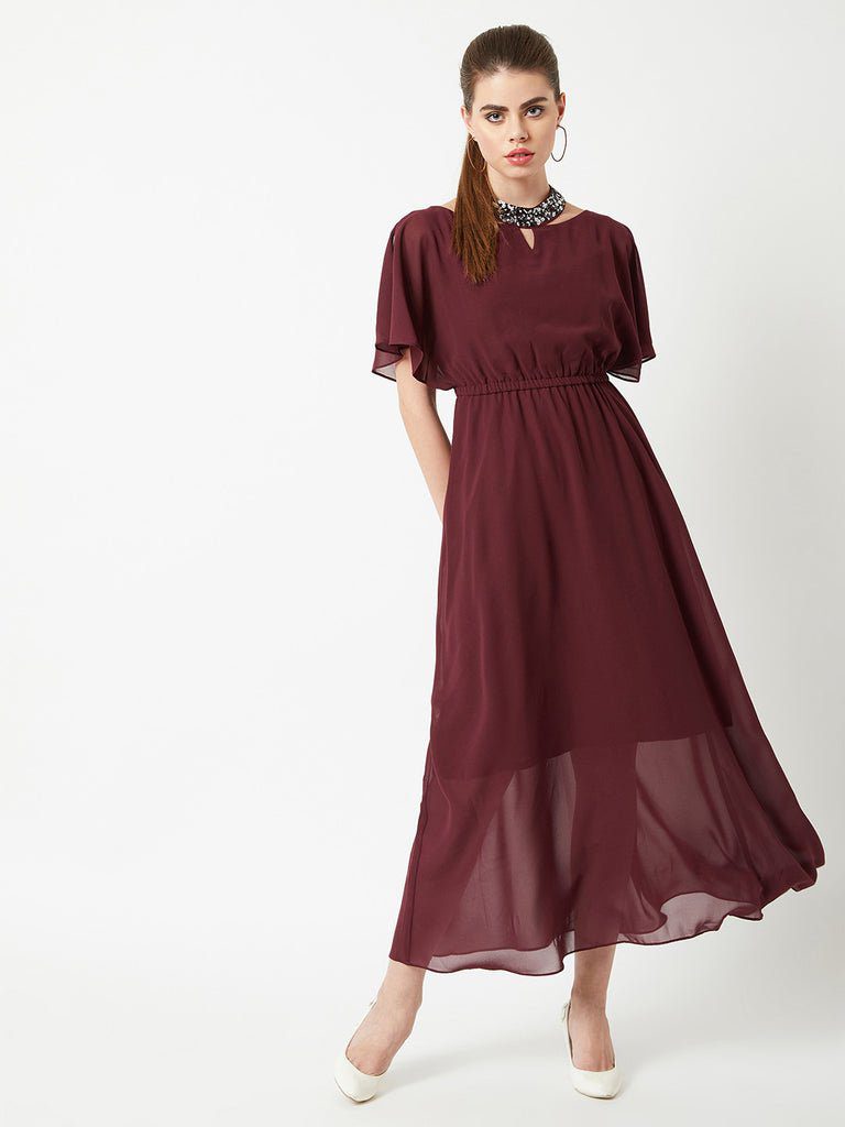 burgundy festive dress Burgundy Wool Vintage Dress – Long Sleeve Flared Midi for Autumn Winter 4490 Burgundy / L main image 1