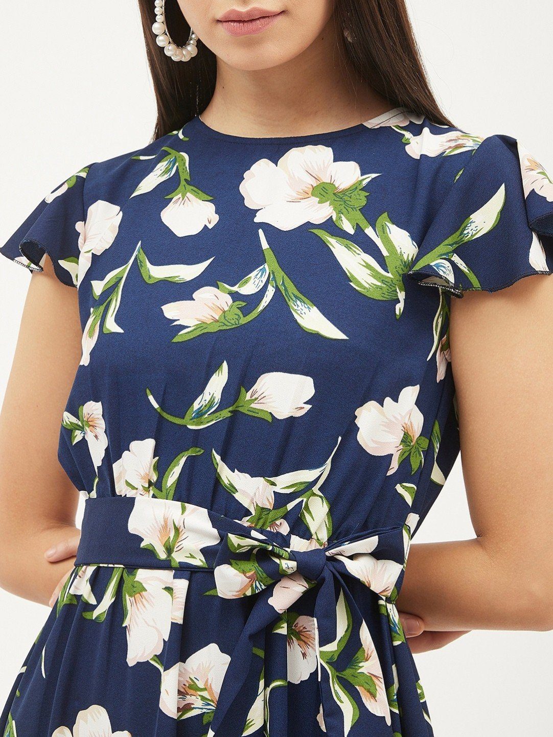 Blue Panelled Embroidered Festive Flared Dress main image 0