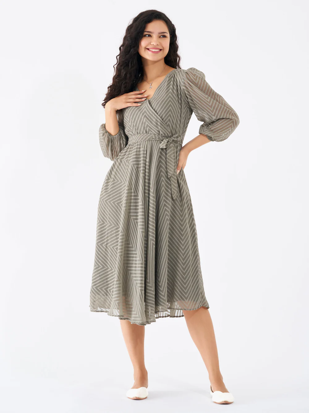 Premium Grey Chevron Midi Dress  Pinkberry Apparels