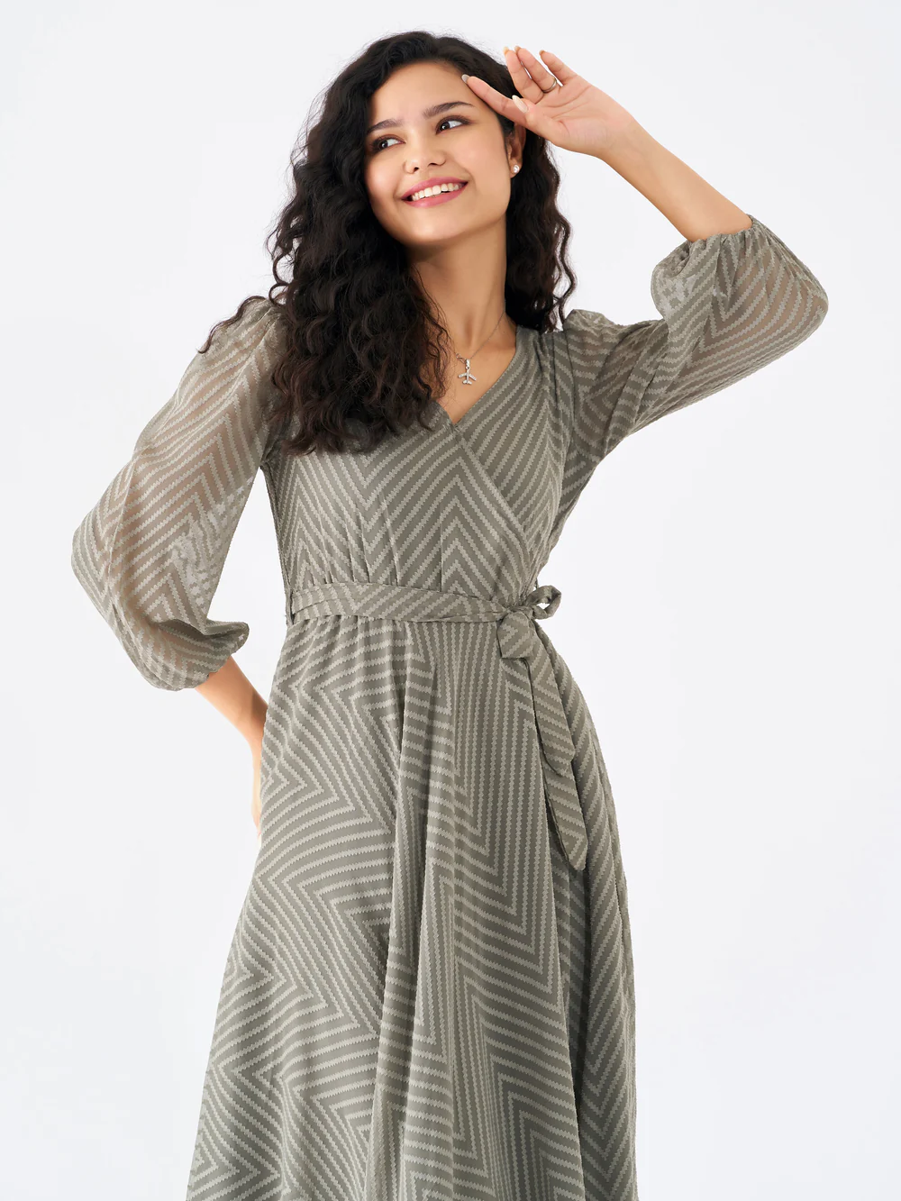 Premium Grey Chevron Midi Dress  Pinkberry Apparels