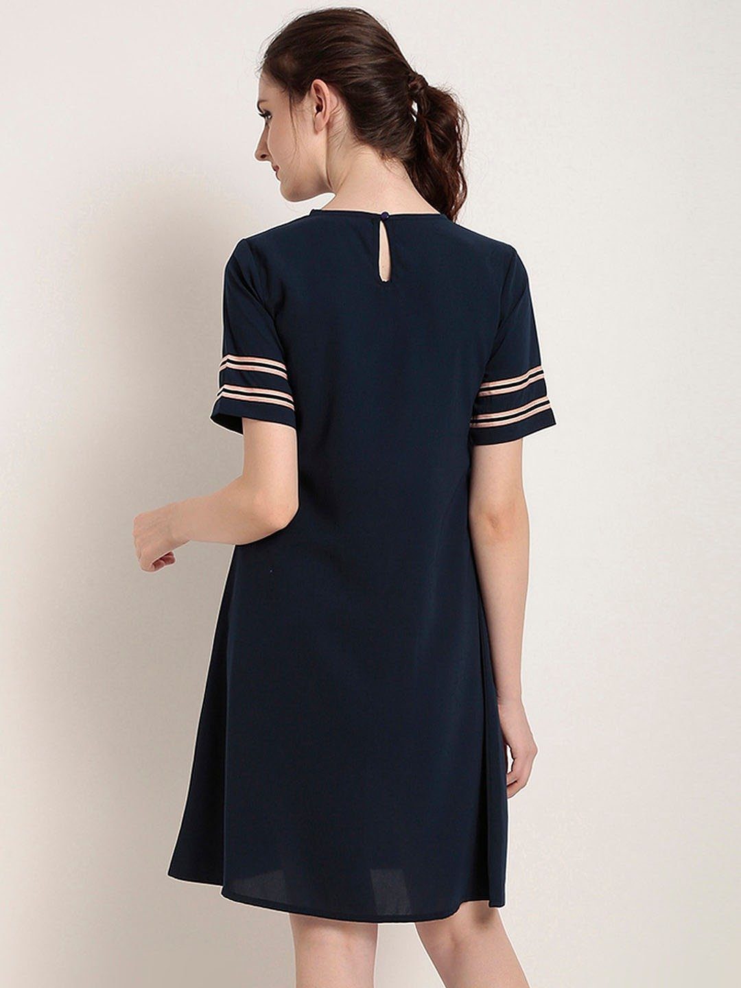Women'S Navy Blue Solid A-Line Dress