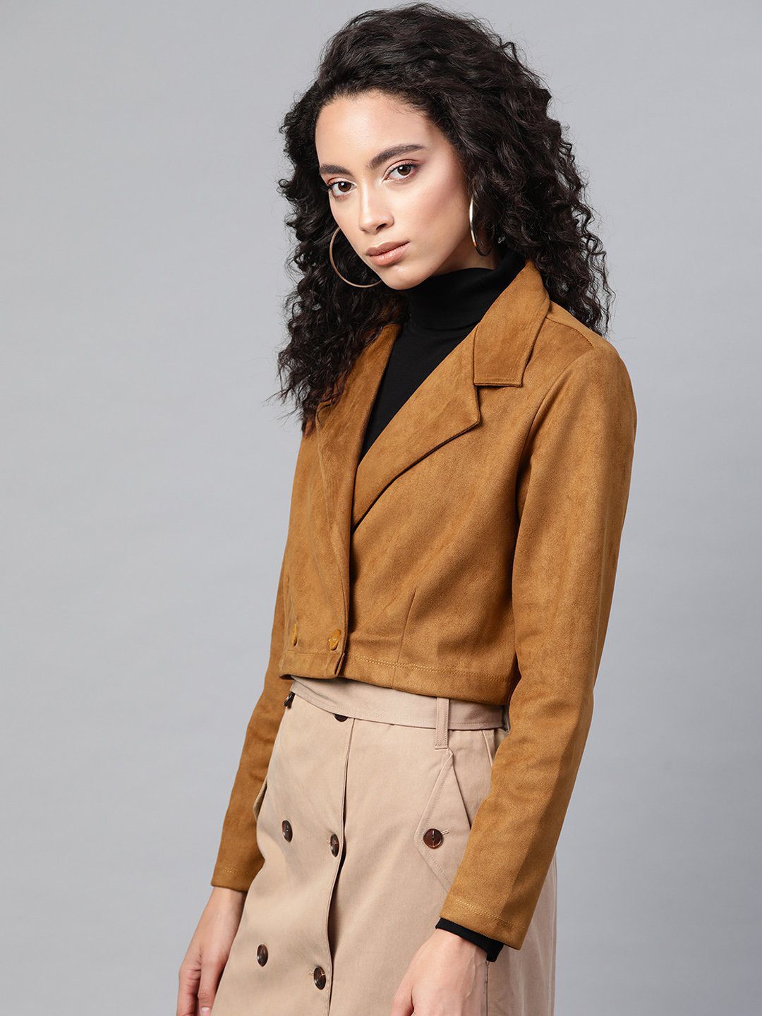 Brown Suede Crop Blazer - Image 2