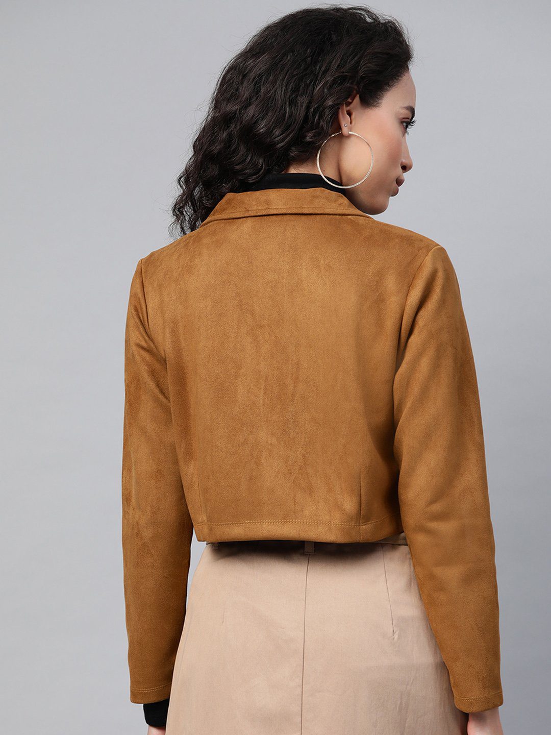 Brown Suede Crop Blazer - Image 3
