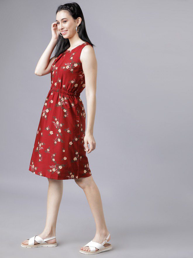 Rust Casual Printed Flared Blouson Dress  Pinkberry Apparels
