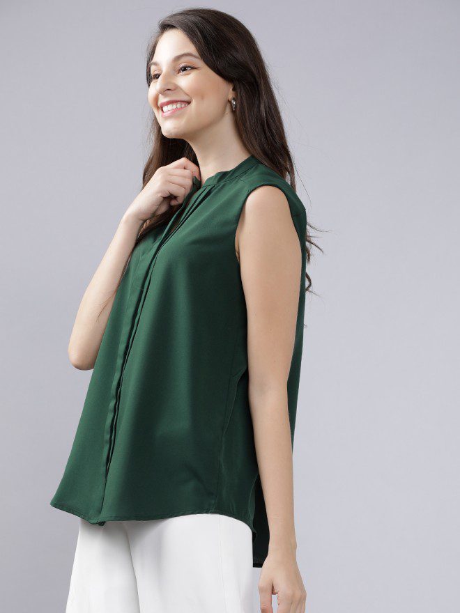 Green Solid Pleated Top - Image 2