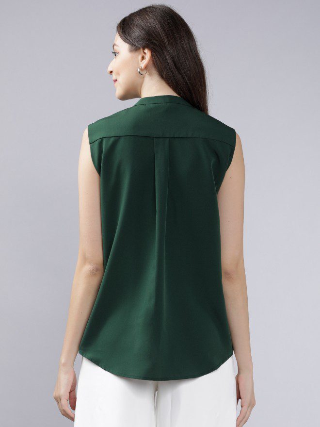 Green Solid Pleated Top - Image 3